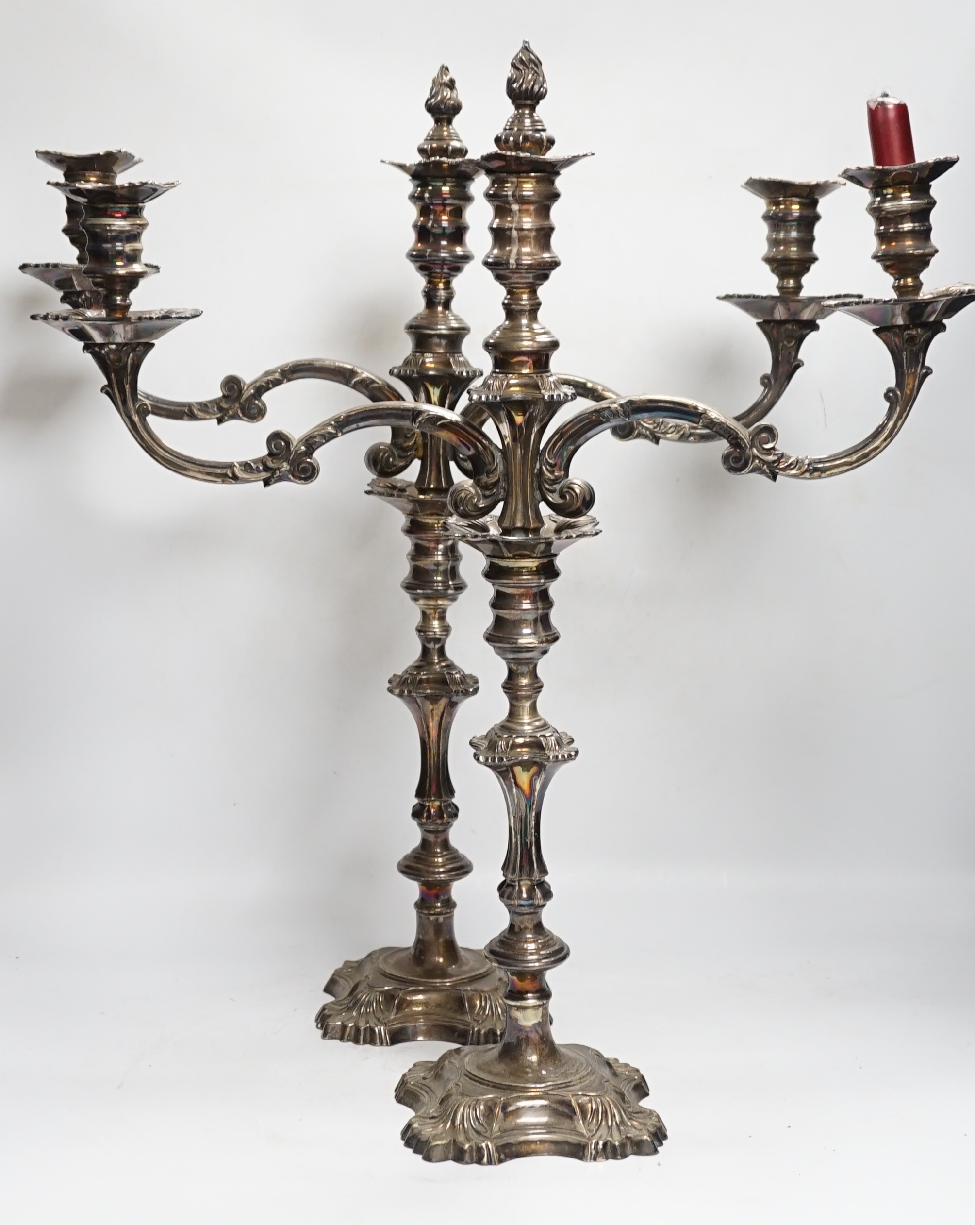 A pair of Victorian plated candelabra, 57cm high